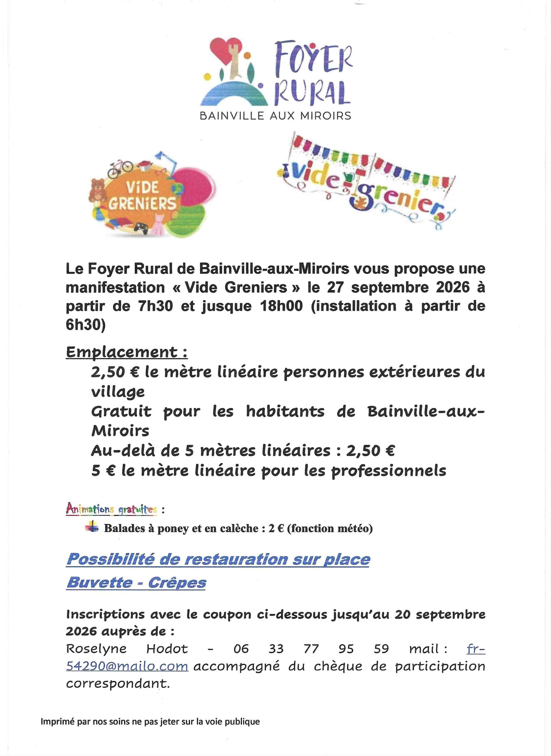 VIDE-GRENIERS à BAINVILLE-AUX-MIROIRS